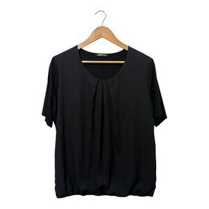 Frank Walder Blouse Top Plus Size 16 Black Elastic Hem Career Office Business
